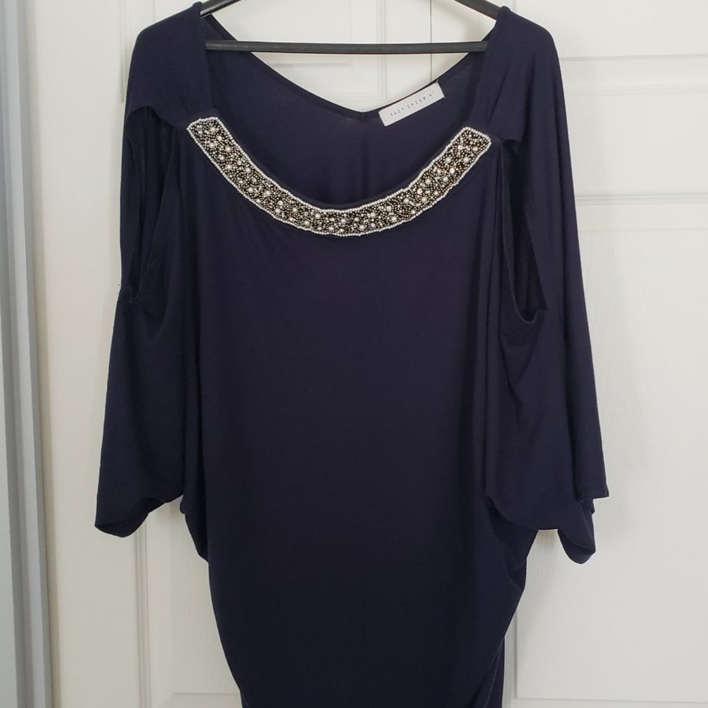 Suzy Shier 3x royal blue dressy cold shoulder blouse